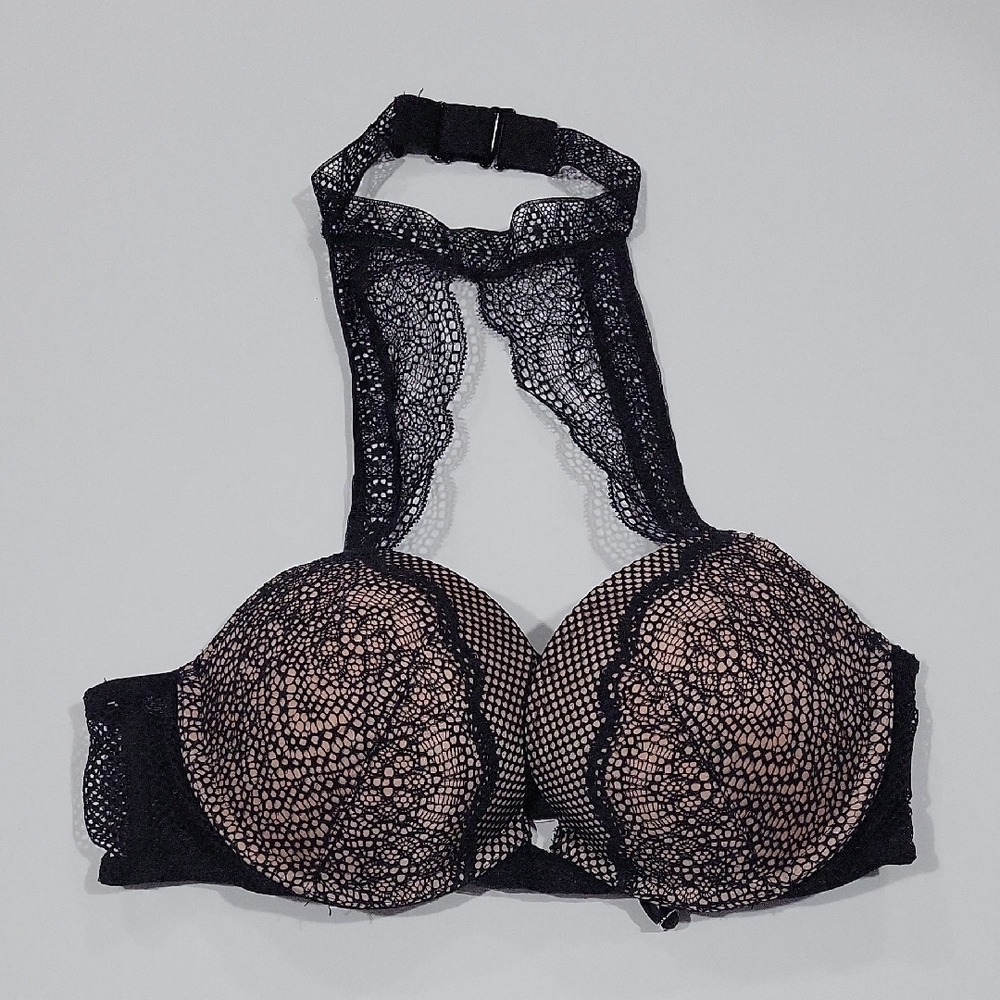 Victoria's Secret Very Sexy Black and Pink Lace Halter Bra